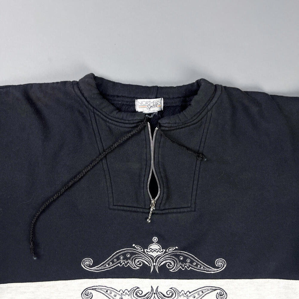 Vintage Women's Sweatshirt ,90's Black & White Quarter Zip Sweater w/ Embroidery - Picture 4 of 7